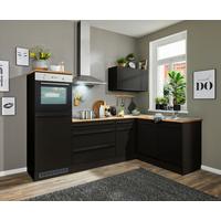 Eckküche Jazz 6 Schwarz mit E-Geräten - Eichefarben/Schwarz, Basics, Holzwerkstoff (260/175cm) - MID.YOU