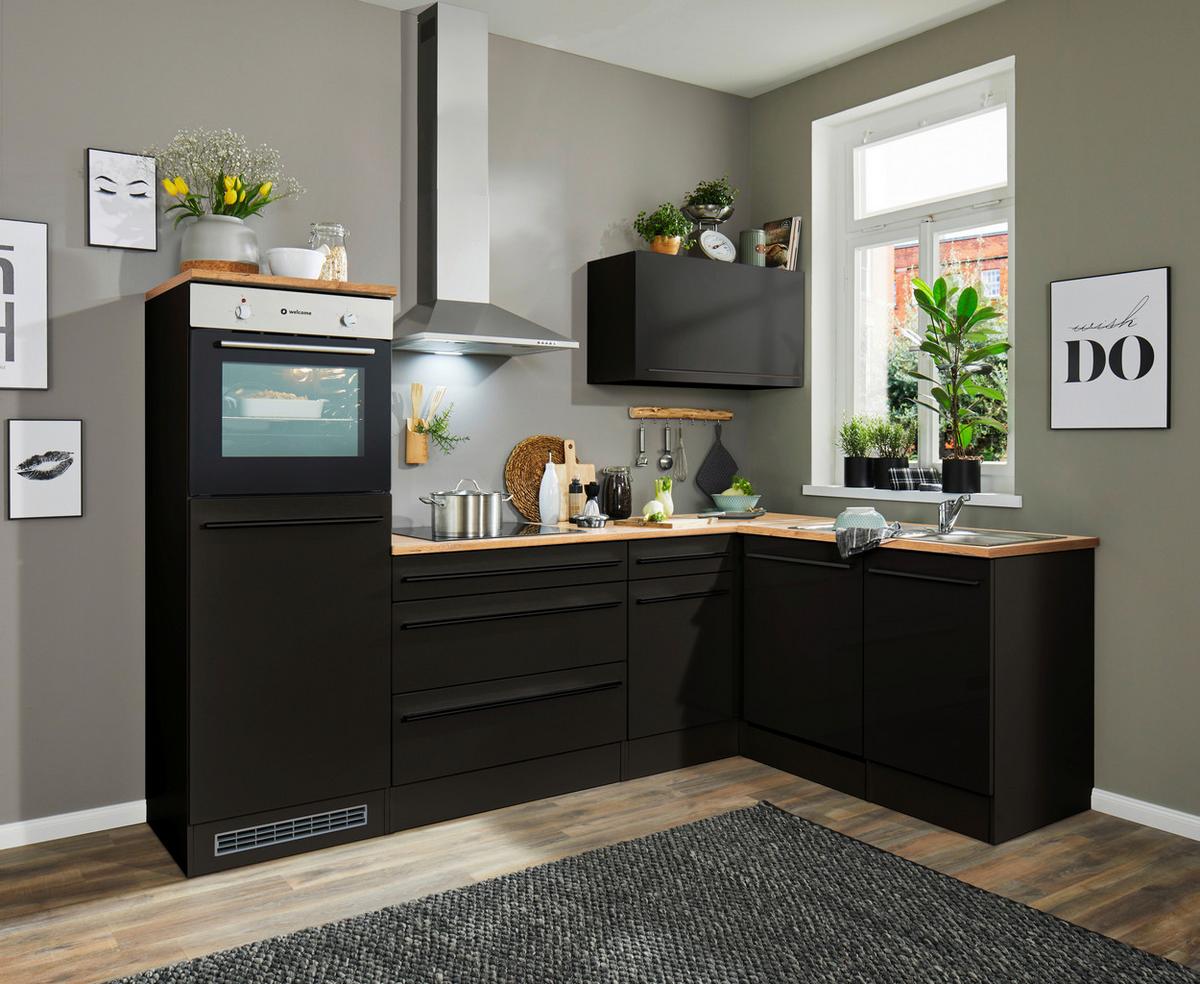 Eckküche Jazz 6 Schwarz mit E-Geräten - Eichefarben/Schwarz, Basics, Holzwerkstoff (260/175cm) - MID.YOU