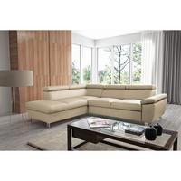 Ecksofa Lugano Teilleder Beige 208x248 - Chromfarben/Beige, Design, Leder/Textil (208/248cm) - Livetastic