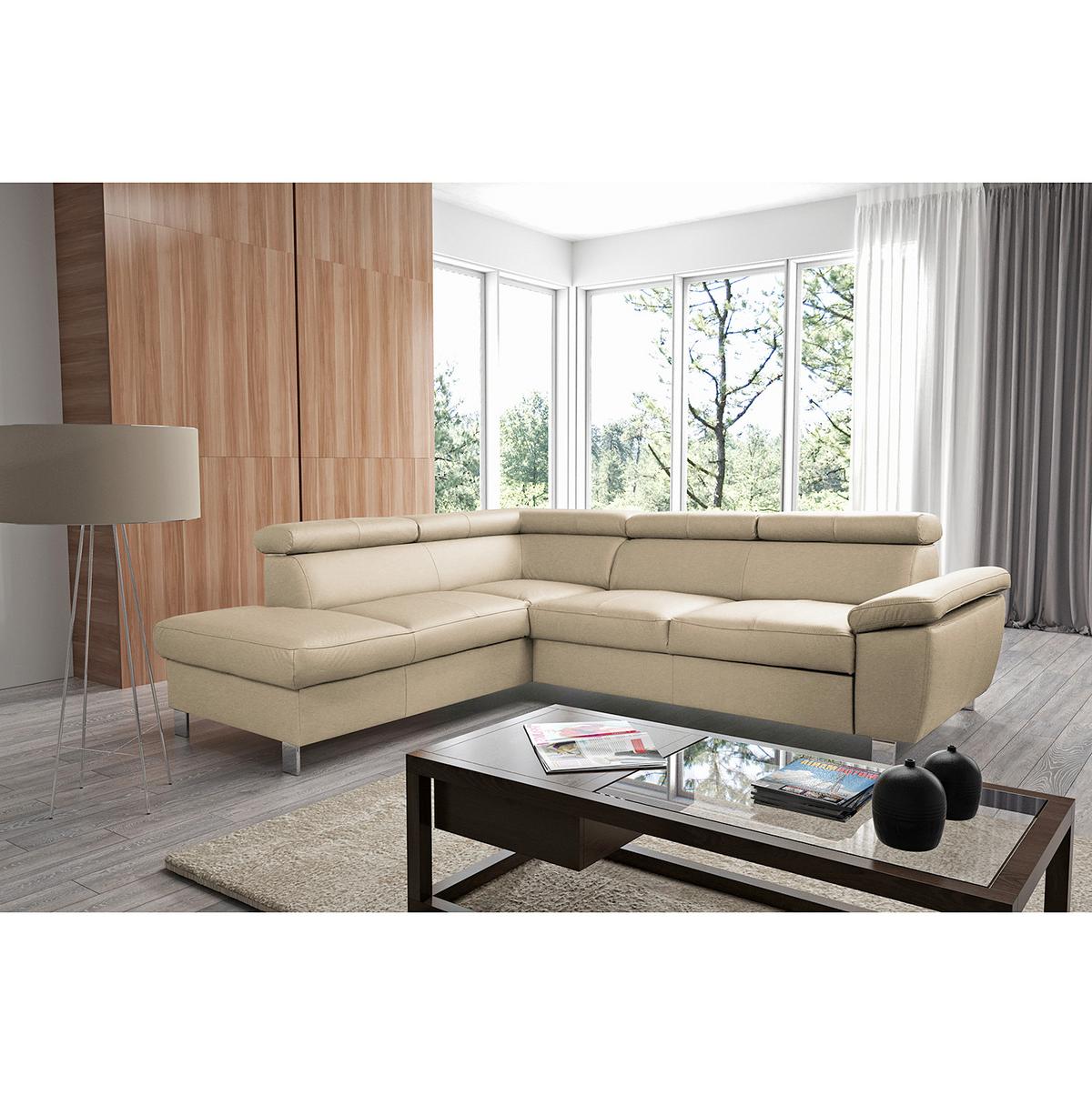 Ecksofa Lugano Teilleder Beige 208x248 - Chromfarben/Beige, Design, Leder/Textil (208/248cm) - Livetastic