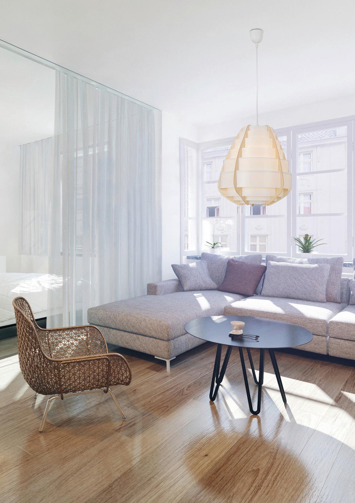 Hängeleuchte Malmö H: ca. 144 cm 1-flammig - Beige, Design, Holz/Kunststoff (37/36cm) - Näve