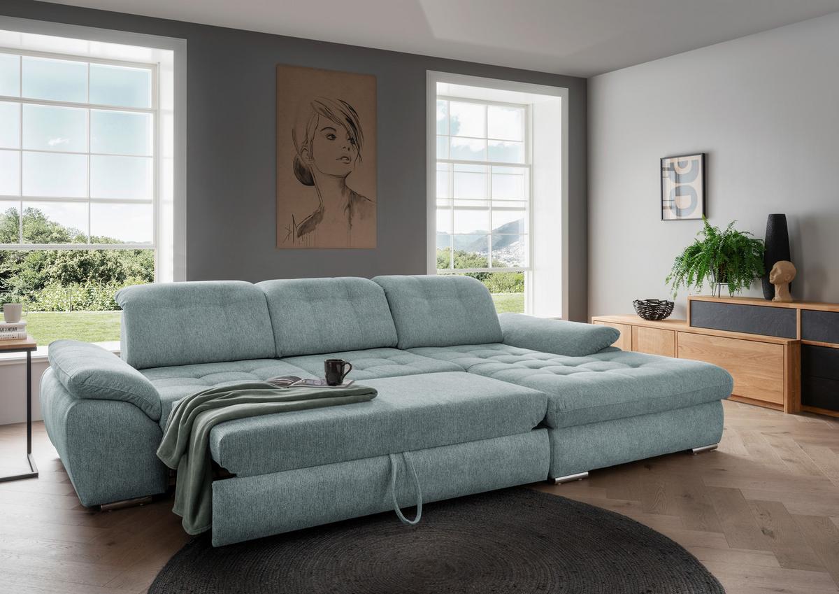 Ecksofa Mit Bettkasten Rigatti Blau S: 314x184 Cm - Chromfarben/Blau, MODERN, Textil (314/184cm) - Livetastic