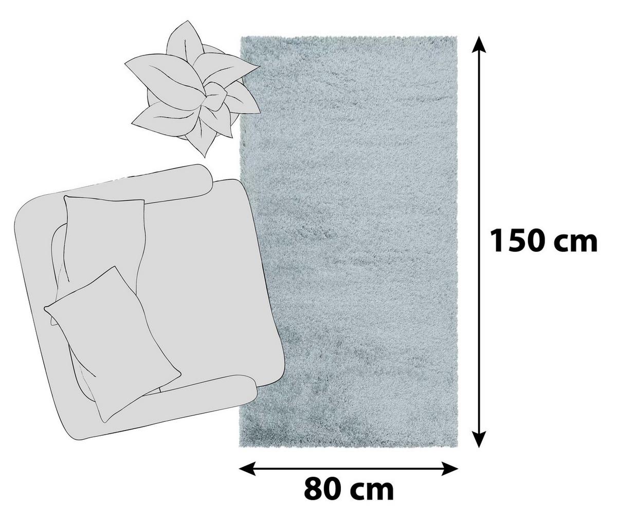 Hochflor Teppich Blau Naturfaser Fluffy 80x150 cm - Blau, Basics, Textil (80/150cm)