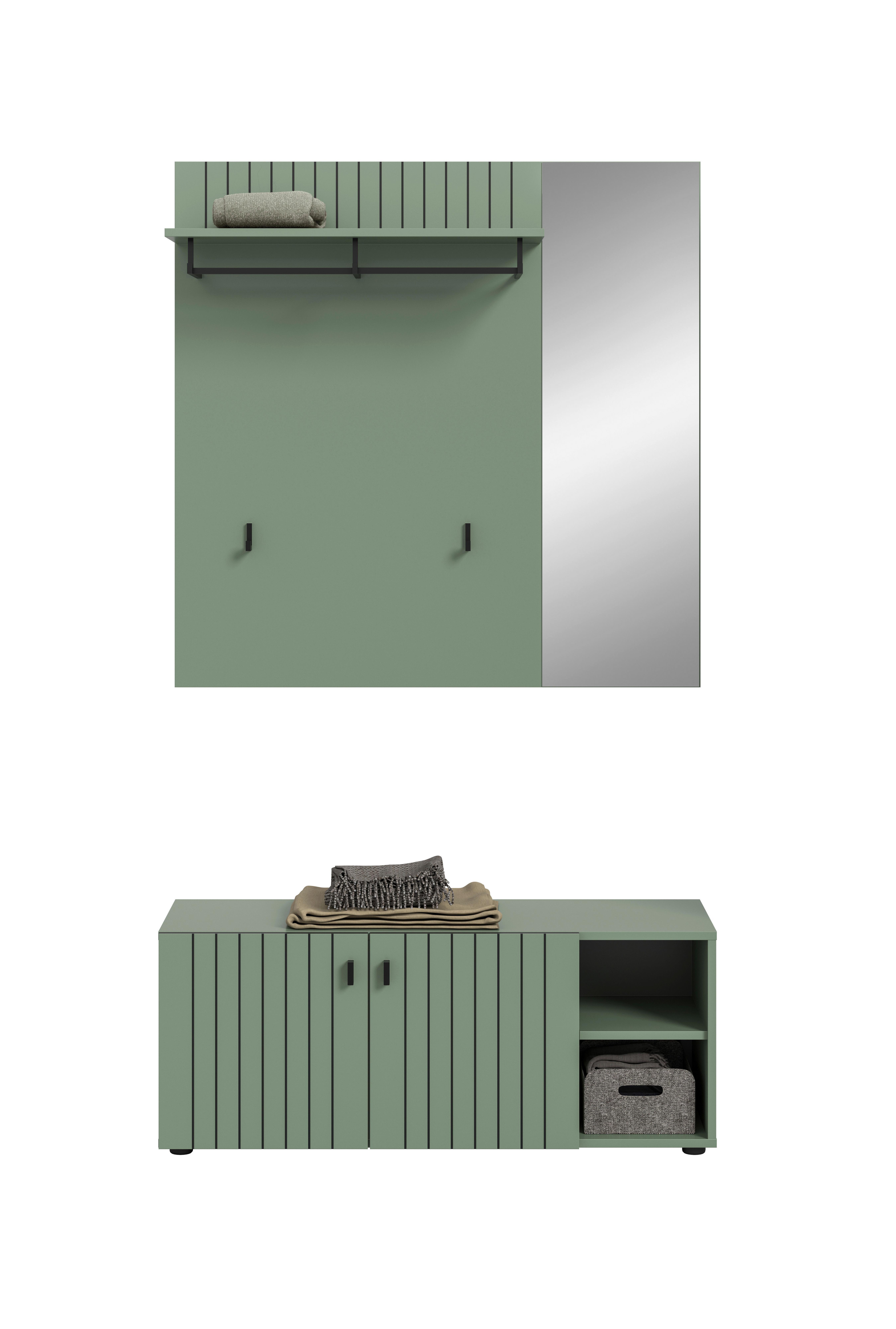 Garderobe Station Graugrün B: 106cm - Graugrün, Design, Holzwerkstoff (106/192/37cm) - MID.YOU