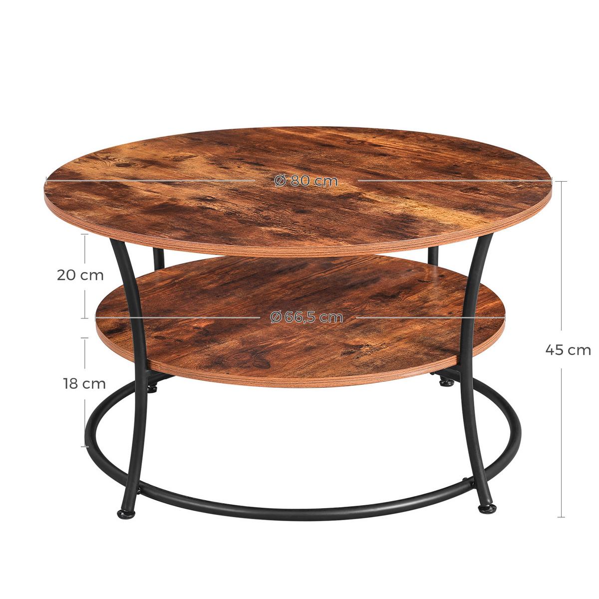 Couchtisch Rund Mit Ablagefach, Braun, Schwarz - Schwarz/Braun, Trend, Holzwerkstoff/Metall (80/80/45cm) - Boxxx