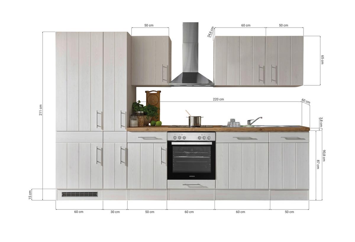 Küchenleerblock Anton Landhaus - Wildeiche/Lärchefarben, Basics, Holzwerkstoff (310cm) - Respekta