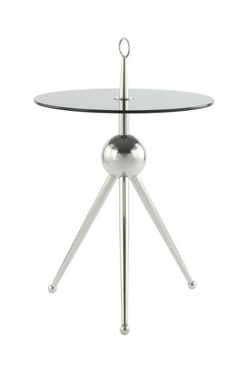 Beistelltisch mit Glasplatte Rund Ontario, Grau/Silber - Silberfarben/Grau, MODERN, Glas/Metall (46/46/52cm) - Kayoom