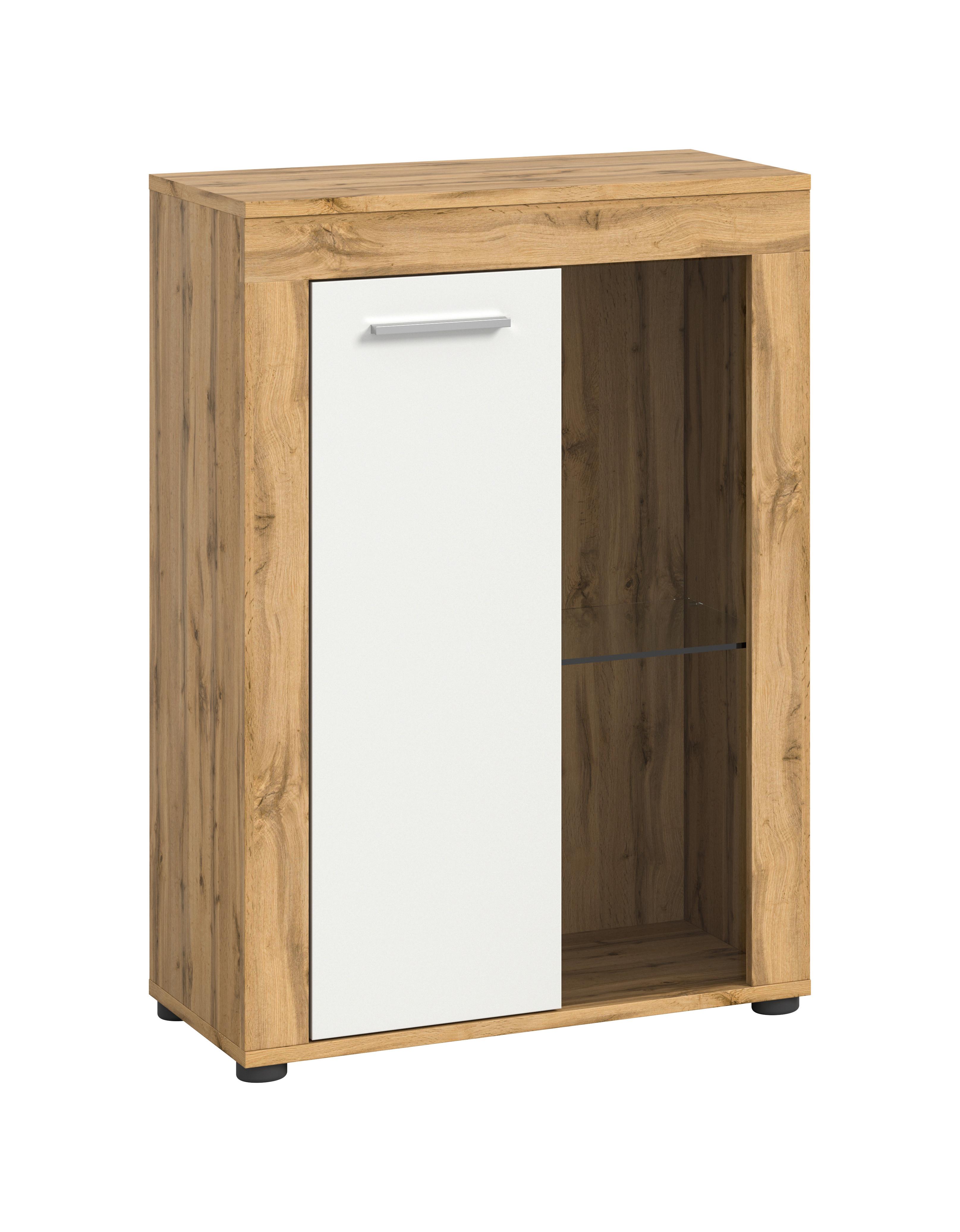 Vitrine Jam Weiß/Eiche Dekor B: 86 cm - Eiche Wotan/Schwarz, Design, Glas/Holzwerkstoff (86/60/35cm) - MID.YOU