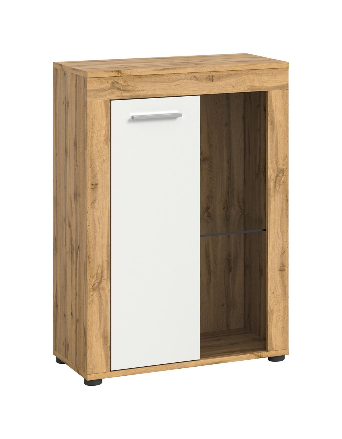 Vitrine Jam Weiß/Eiche Dekor B: 86 cm - Eiche Wotan/Schwarz, Design, Glas/Holzwerkstoff (86/60/35cm) - MID.YOU