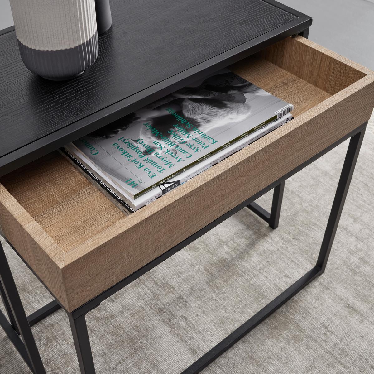 Konferenčný stolík ANI 60x30 cm, drevodekor/čierna - čierna/farba duba, Modern, kov/kompozitné drevo (60/30/48cm) - Bessagi Home