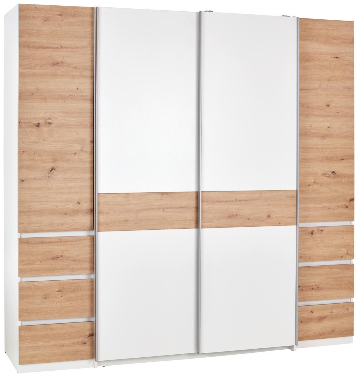 Drehtürenschrank Mit Laden B: 215 Cm Fabio Weiß/eiche Dekor - Eiche Artisan/Weiß, KONVENTIONELL, Holzwerkstoff (215/215/61,9cm)