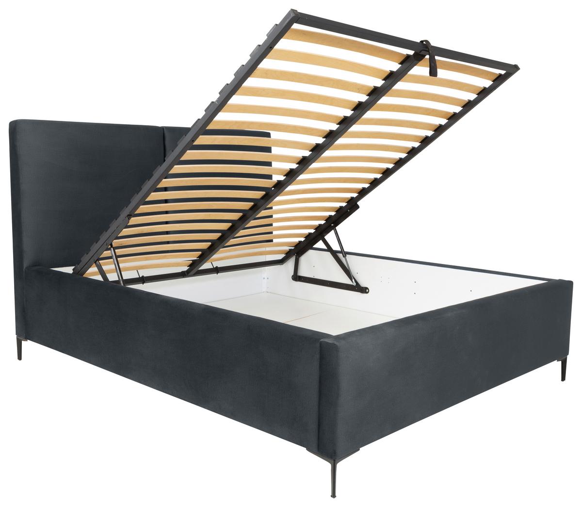Čalouněná postel PALINI 140x200cm - černá/jádrový buk, Moderní, dřevo/textil (140/200cm) - MID.YOU