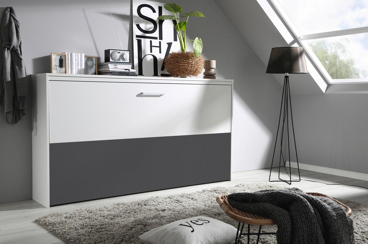 Schrankbett M. Lattenrost 90x200 Cm Albero Grau/weiß - Dunkelgrau/Weiß, Design, Holz/Holzwerkstoff (90/200cm) - Rauch Möbel