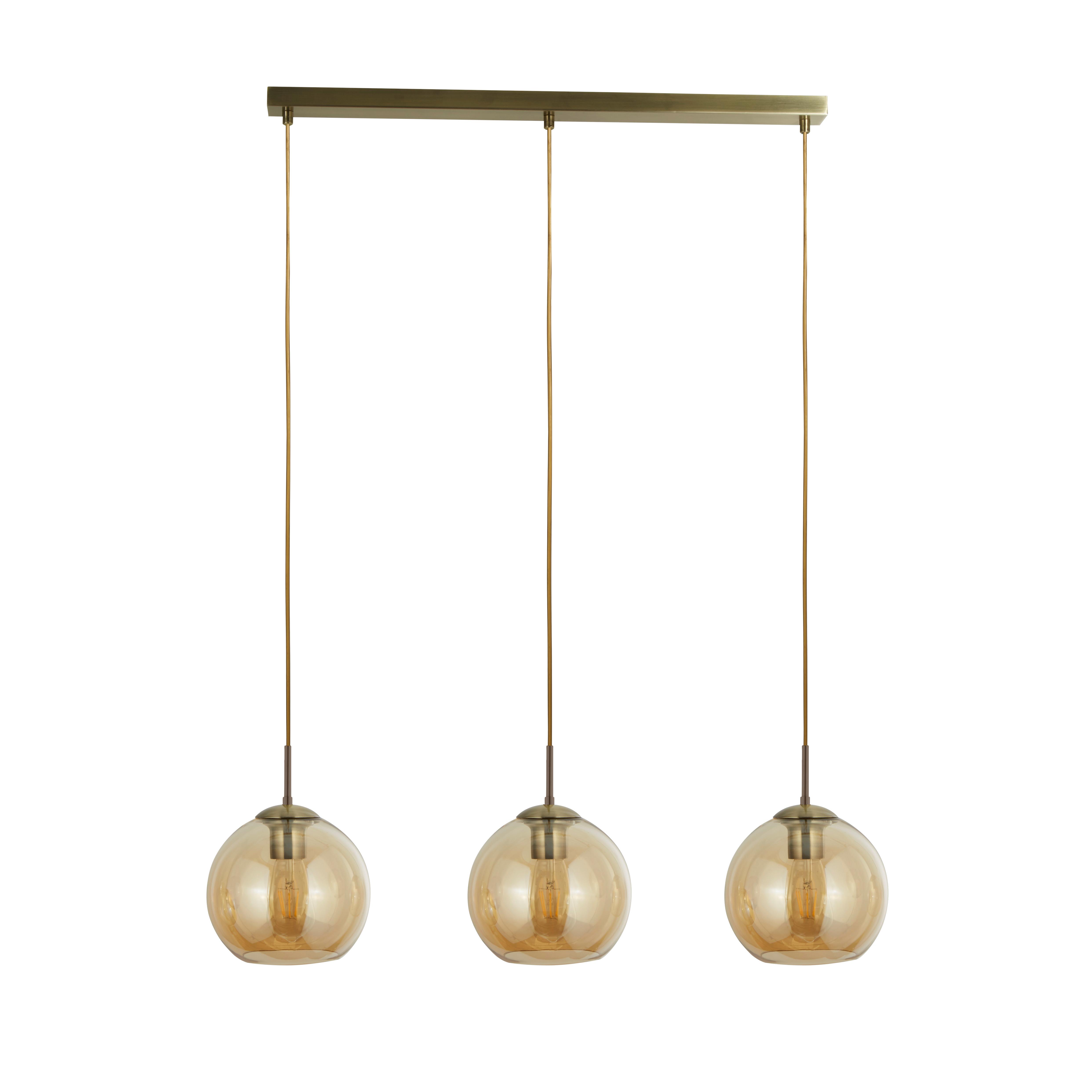 Hängeleuchte Balls H: 150 cm 3-Flammig, höhenverstellbar - Messingfarben/Bernsteinfarben, KONVENTIONELL, Glas/Metall (86/20/150cm)