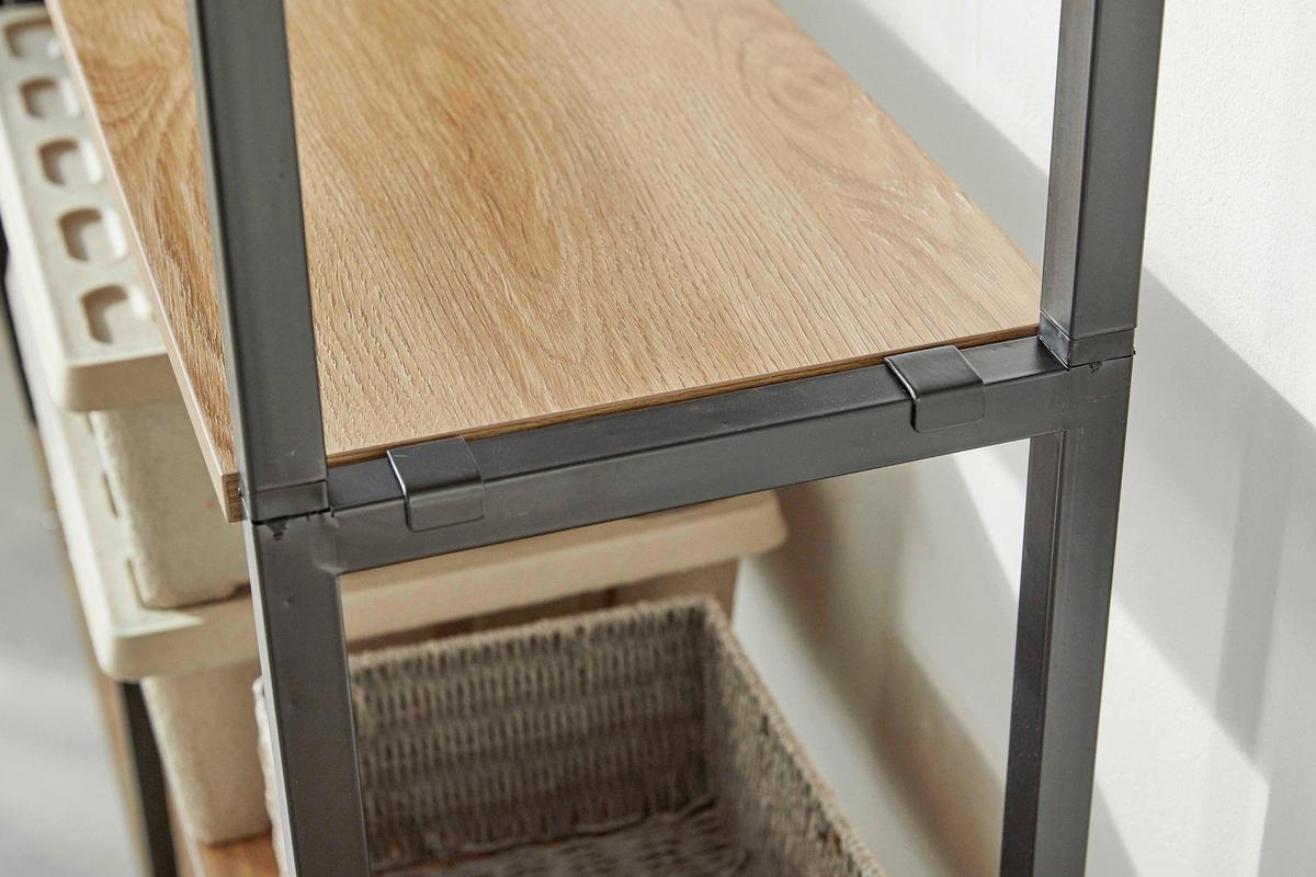 Leiterregal Naturfarben/Schwarz B: 82,5 cm - Schwarz/Naturfarben, Design, Holzwerkstoff/Metall (82,5/210/30cm) - Livetastic