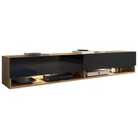 Tv-lowboard Eiche Wotan B: 180 Cm Schwarz/eichefarben - Schwarz Hochglanz/Eiche Wotan, LIFESTYLE, Holzwerkstoff (180/30/32cm) - P & B