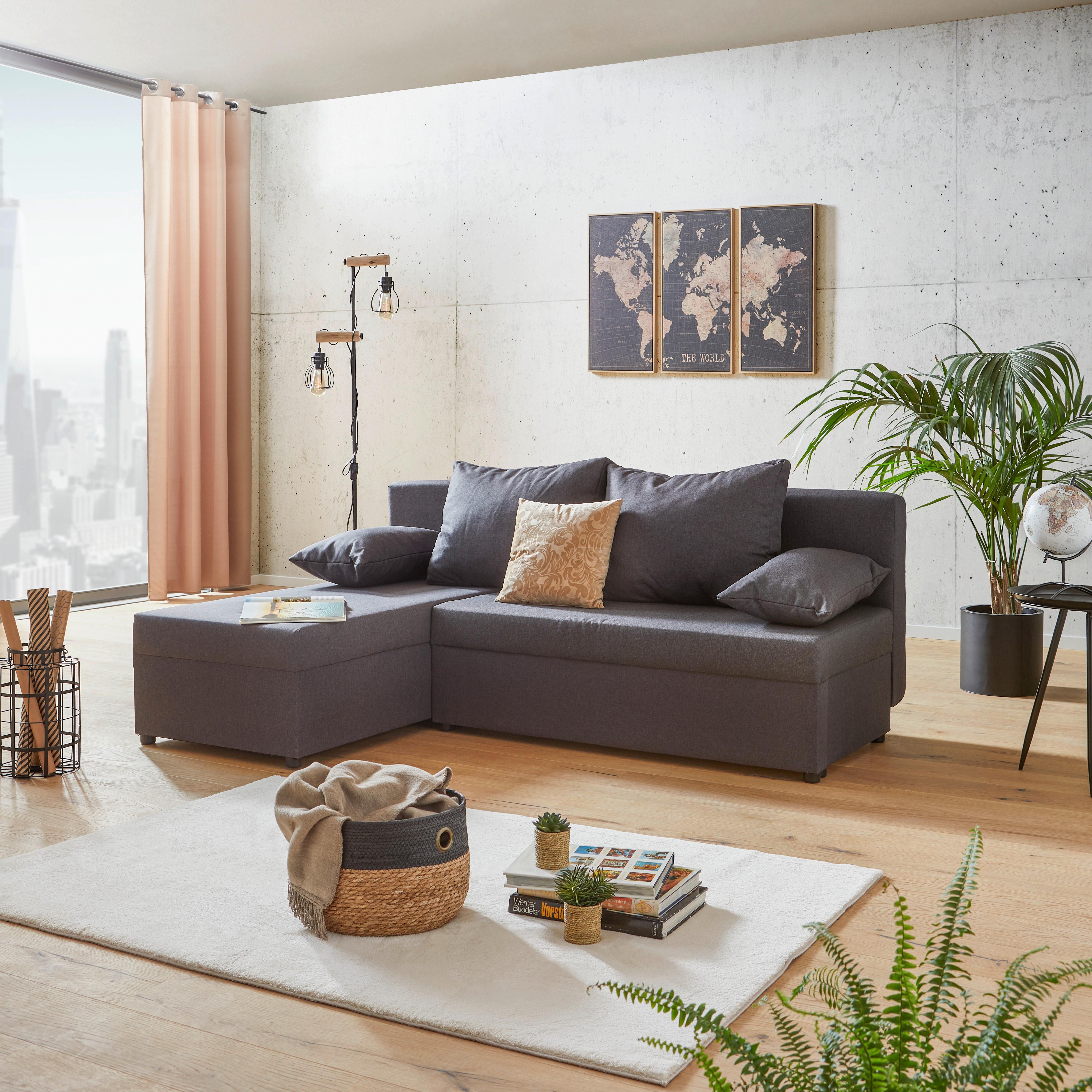 Ecksofa M. Bettfunktion Jon M. Kissen Grau 195x147 Cm - Schwarz/Grau, Design, Textil (195/147cm) - P & B