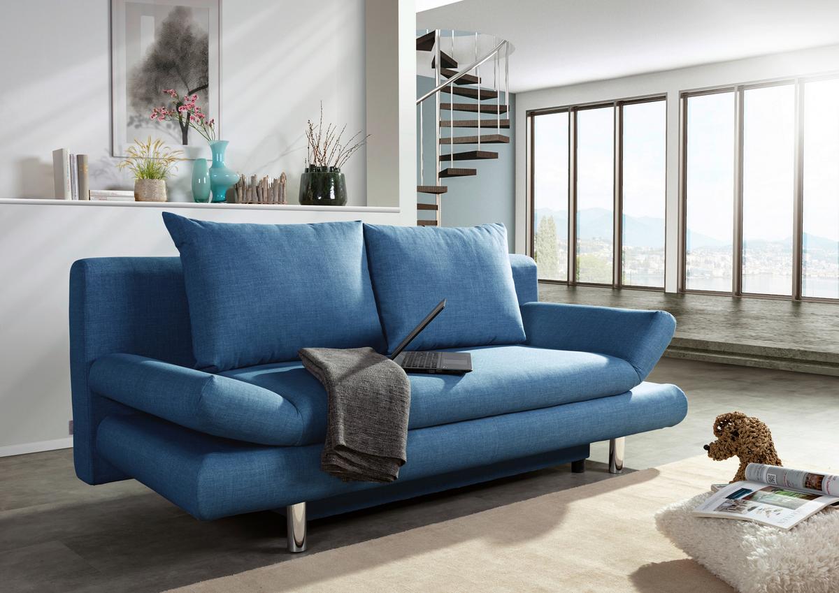 Schlafsofa Sorini, Blau B: 194 Cm - Chromfarben/Blau, Design, Textil (194/73/91cm) - MID.YOU