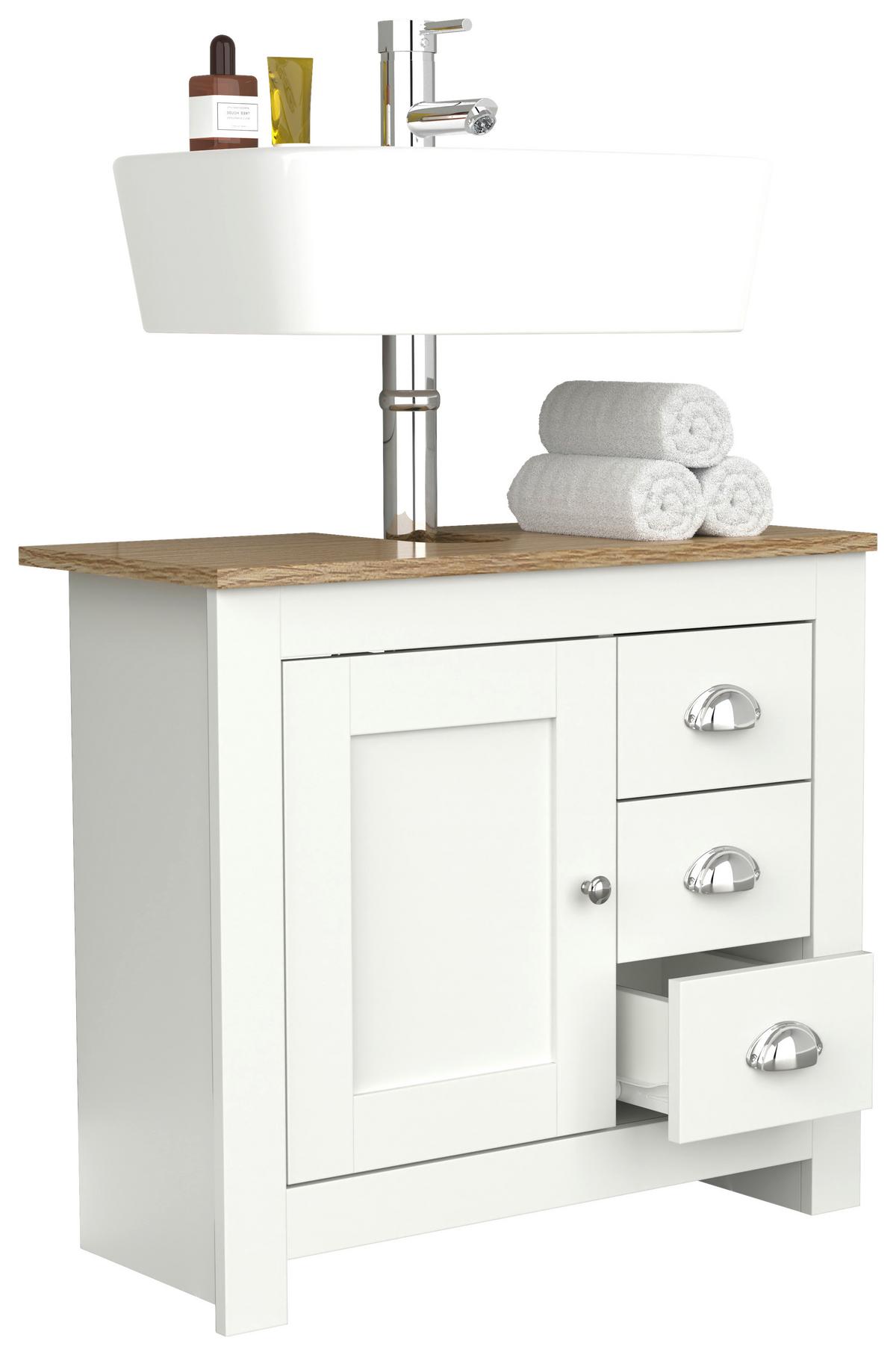 Waschbeckenunterschrank Balusa Weiß/Eiche Dekor B:65cm - Honigeiche/Eichefarben, MODERN, Holzwerkstoff (65/58/30cm) - MID.YOU