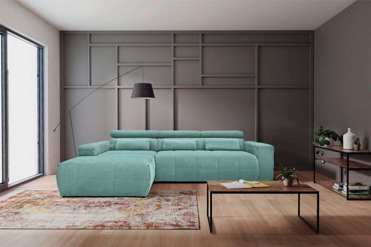 Ecksofa + Kopfteilverstellung Brandon Mintgrün Mikrofaser - Schwarz/Mintgrün, Design, Textil (175/285cm) - MID.YOU