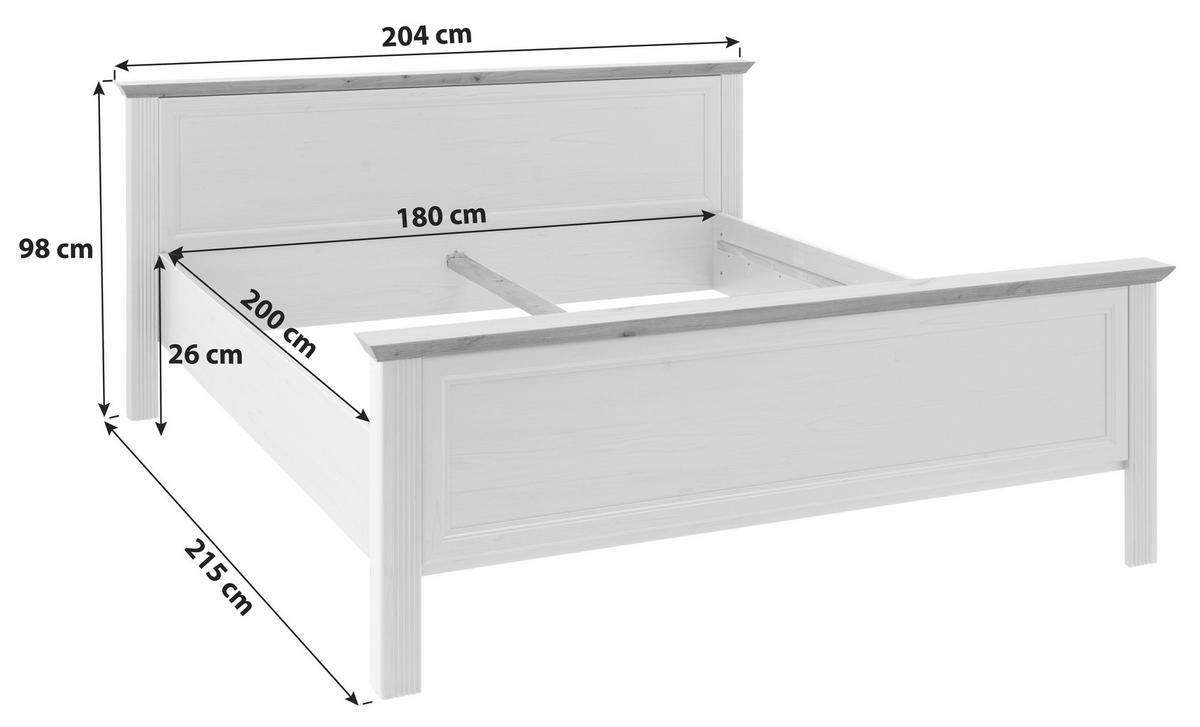 Doppelbett Landhaus-stil 180x200 Jasmin Ii Weiß/eiche - Schwarz/Weiß, LIFESTYLE, Holzwerkstoff (180/200cm)