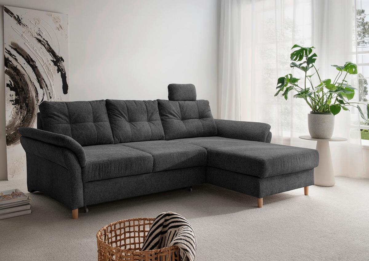 Ecksofa Brizzini inkl. Bettkasten, Anthrazit, 250x176 - Anthrazit/Naturfarben, MODERN, Textil (250/176cm) - Livetastic