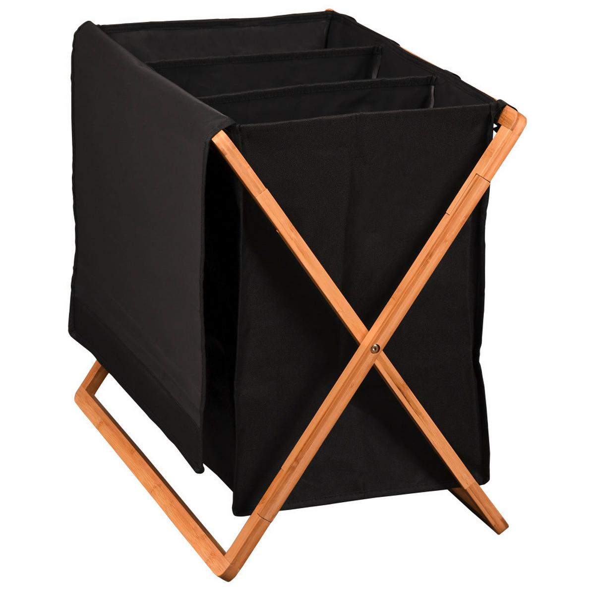 Wäschekorb Bambus Schwarz /Naturfarben 69x33x56,5 cm - Schwarz/Naturfarben, Basics, Holz/Textil (69/56.5/41cm) - Kesper