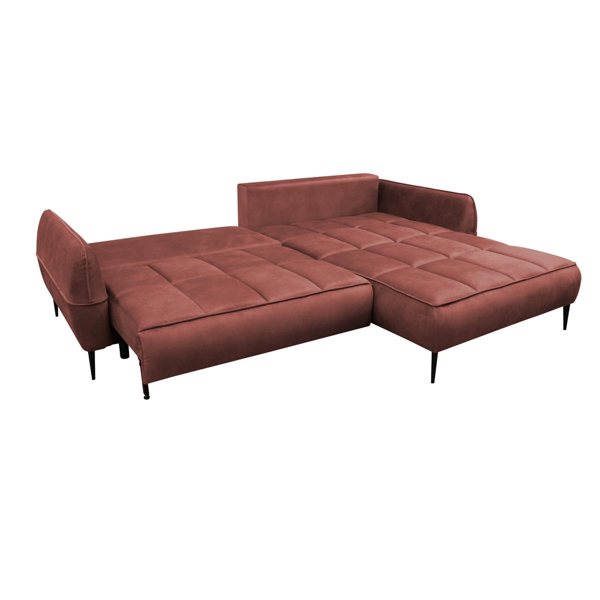 Ecksofa mit Bettkasten Letto 260x189 cm Velours Koralle - Koralle/Schwarz, Design, Textil (260/189cm) - MID.YOU