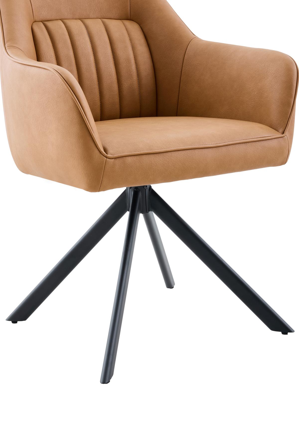 Armlehnstuhl-Set Polina S 2er-Set - Cognac/Schwarz, MODERN, Textil/Metall (62/92/68cm) - MID.YOU