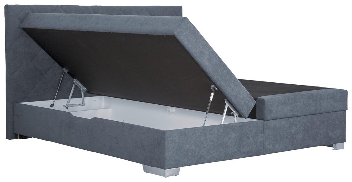 Boxspring postel JOHANA 160x200, šedě modrá - modrá/barvy stříbra, Konvenční, dřevo (160/200cm)