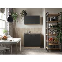 Miniküche Merle Schwarz, Eiche Dekor B: 100 cm - Eichefarben/Schwarz, Basics, Holzwerkstoff/Metall (100cm) - Respekta