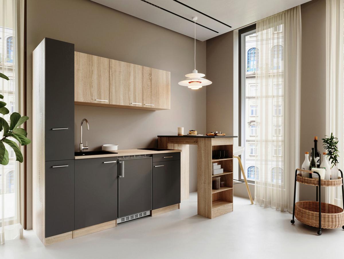 Küchenblock Ingrid Grau/Eichefarben B: 180cm - Eichefarben/Grau, Design, Holzwerkstoff (180cm) - Respekta