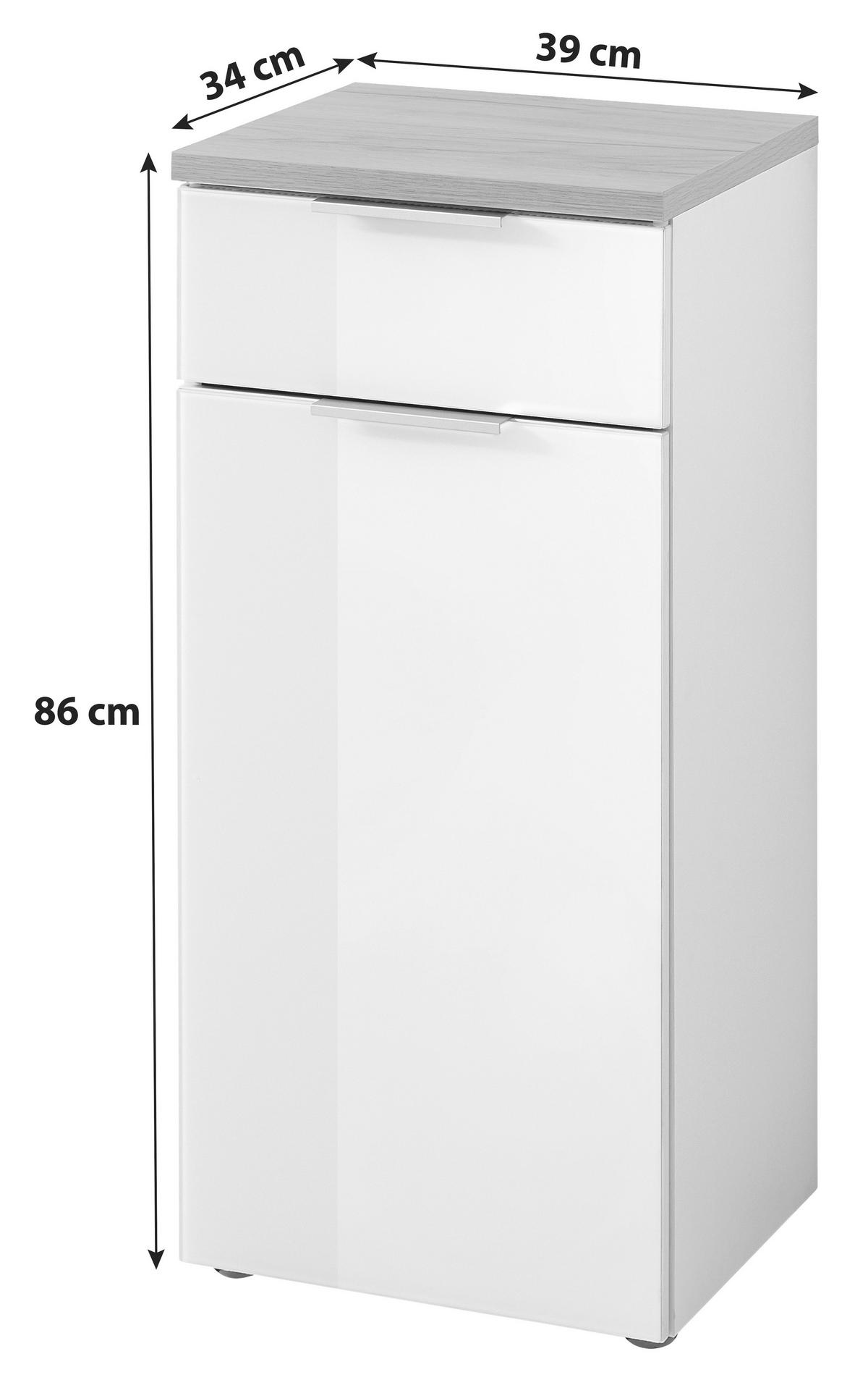 Unterschrank Gw-Pescara B: 39cm Weiß - Eichefarben/Schwarz, Design, Glas/Holzwerkstoff (39/86/34cm) - Germania