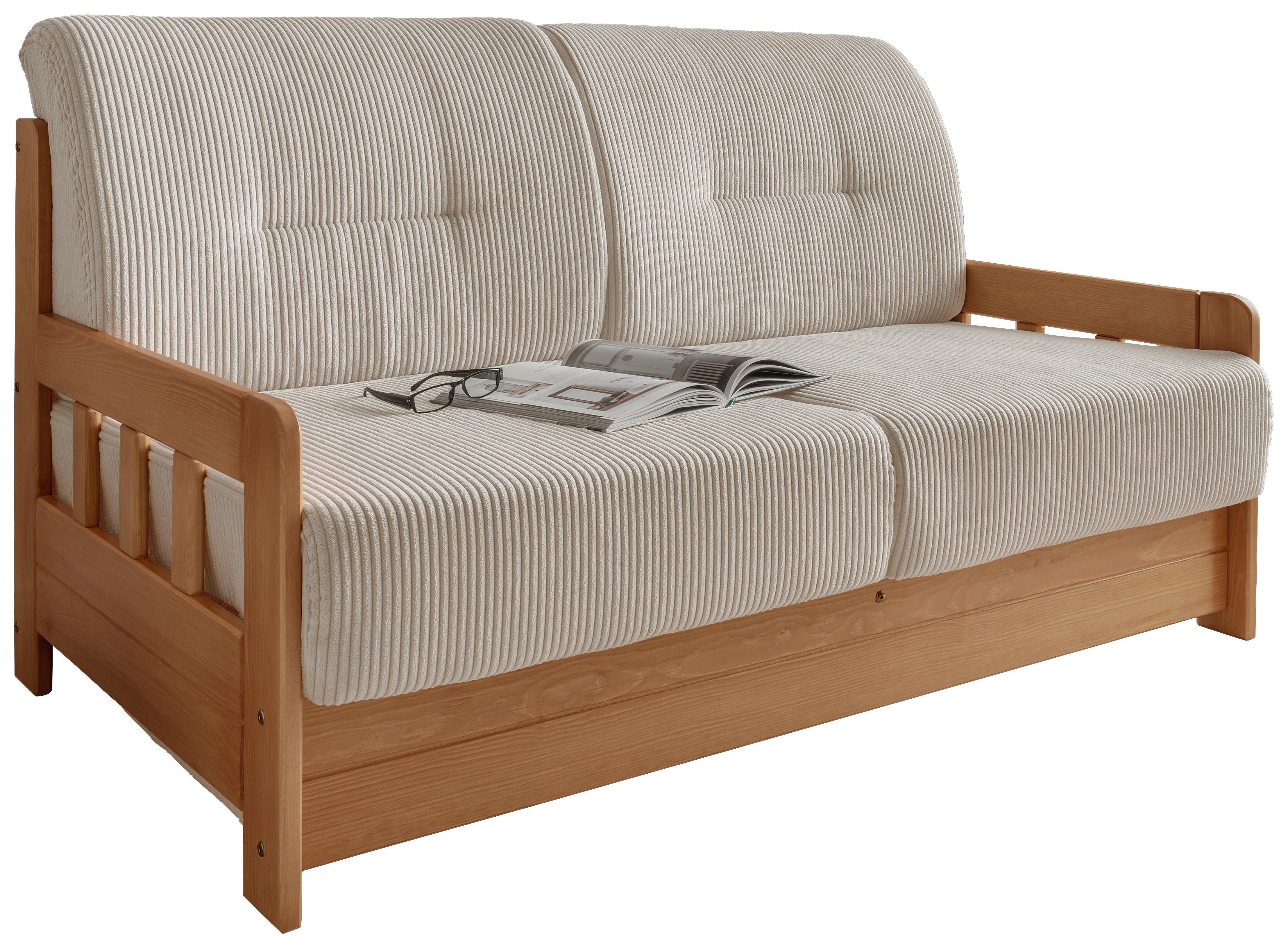 2-Sitzer-Sofa mit Schlaffunktion Camino B:154 cm - Beige/Kieferfarben, MODERN, Holz/Textil (154/88/90cm) - Livetastic