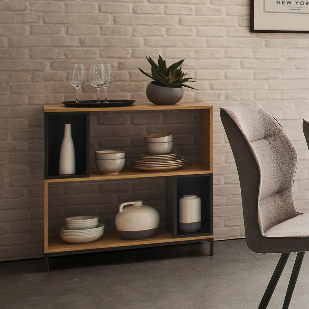 Regál MEGY - černá/barvy dubu, Moderní, kov (80/84,6/40cm) - Bessagi Home