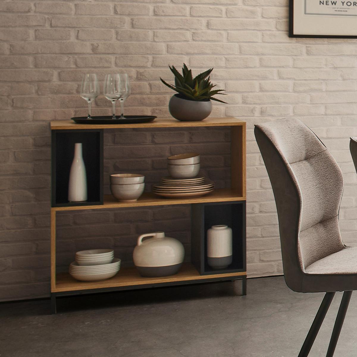 Regál Megy - černá/barvy dubu, Moderní, kov (80/84,6/40cm) - Bessagi Home