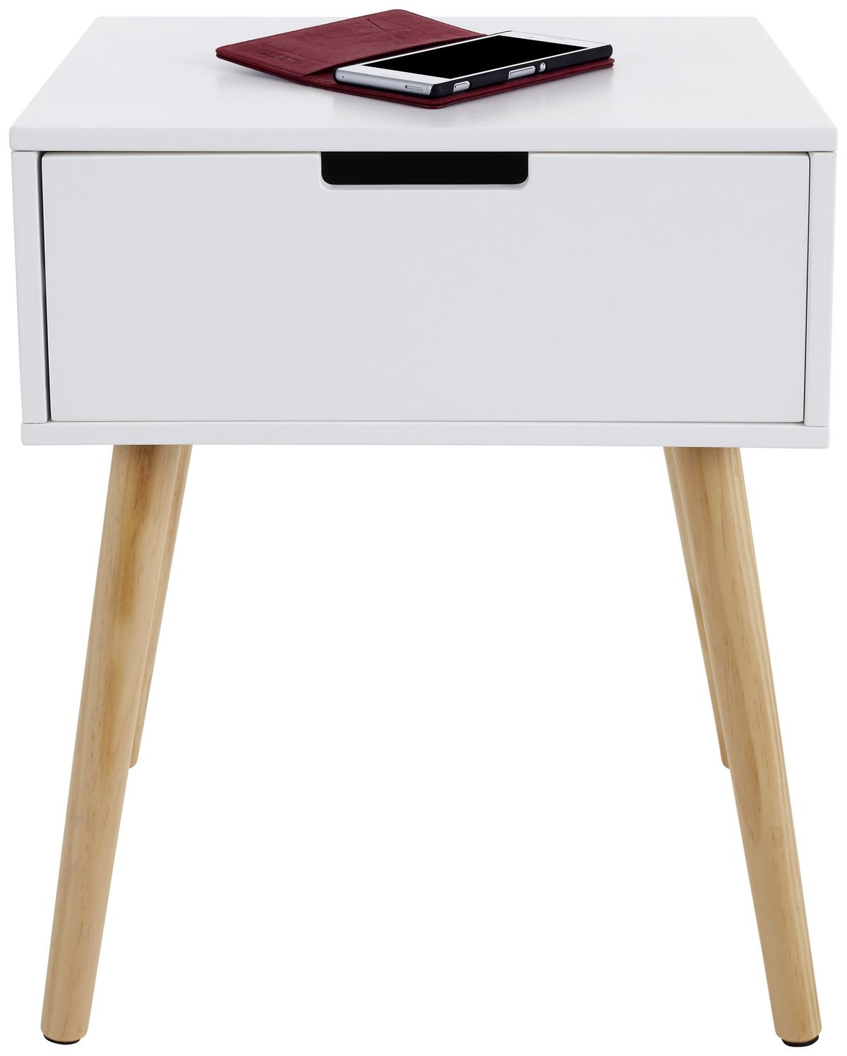 Nachtkästchen Weiß/Kiefer teilmassiv H: 52 cm Levi - Naturfarben/Weiß, MODERN, Holz/Holzwerkstoff (40/52/30cm) - Livetastic