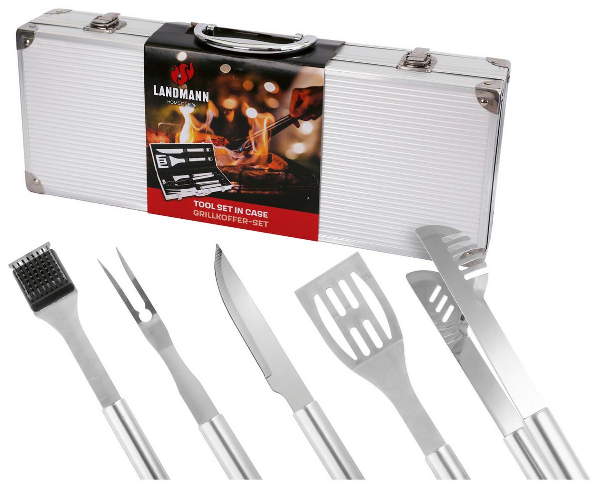 Grillkofferset 6tlg. Landmann Grillkoffer-Set 6--Teilig - Silberfarben, LIFESTYLE, Metall (45/17/8cm)