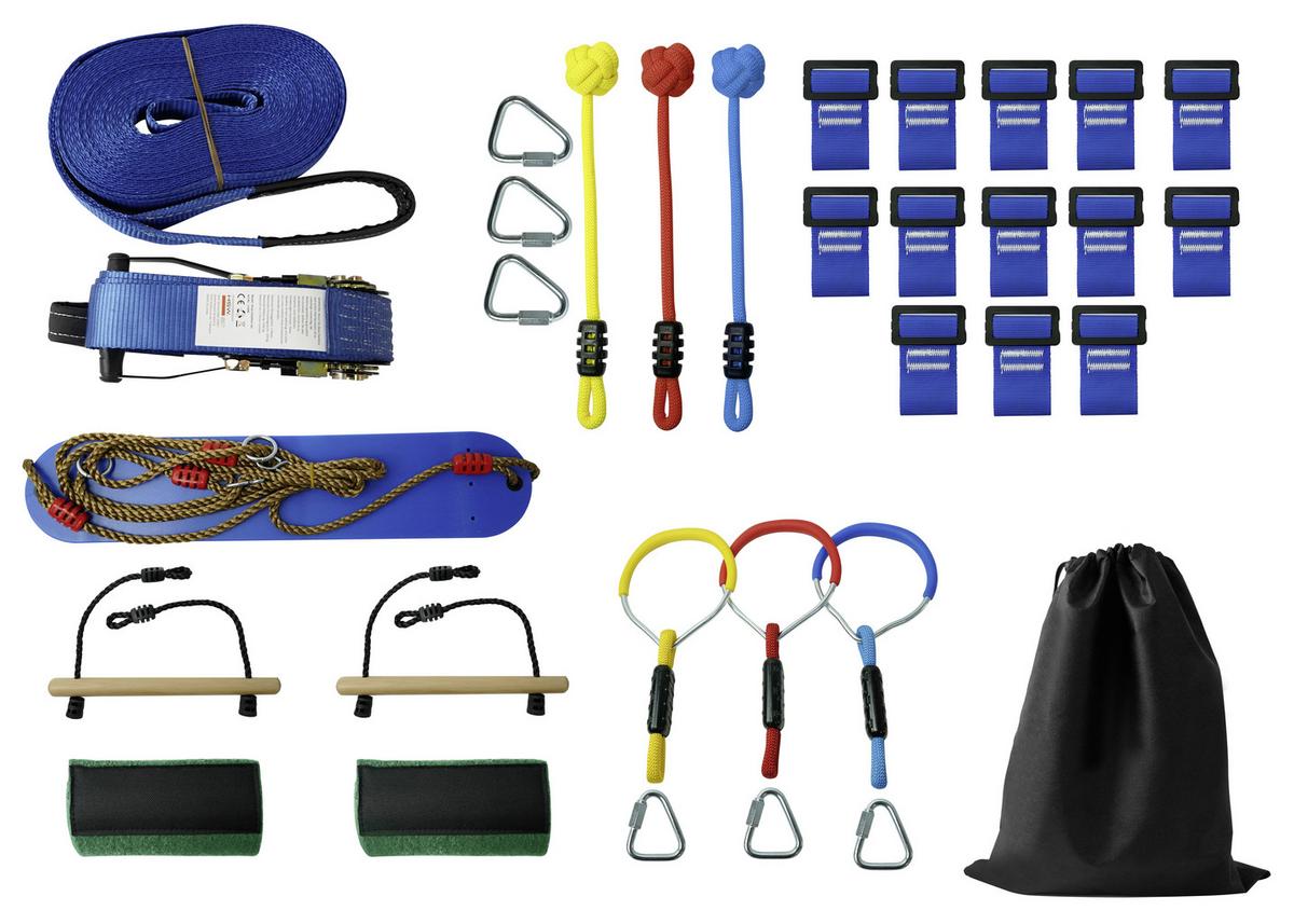 Slackline Ninja-set Blau 15 M + Baumschutz - Blau, Basics, Textil (15cm)