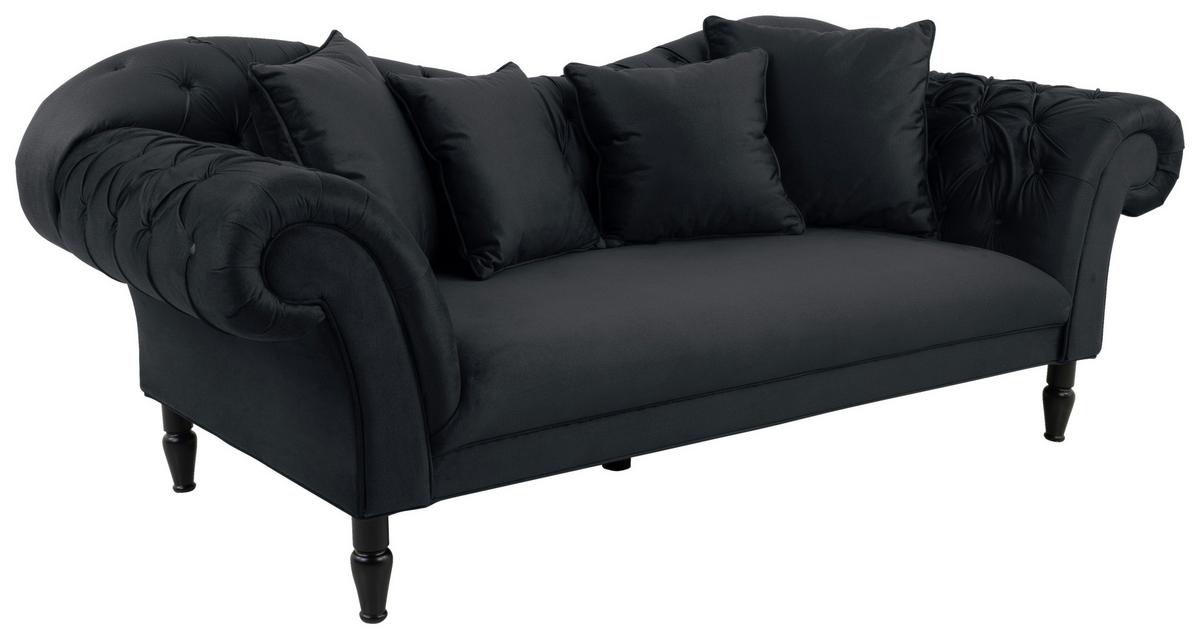 3-Sitzer-Sofa Cupido Anthrazit Samt - Anthrazit/Schwarz, Design, Textil (242/91/104cm) - MID.YOU