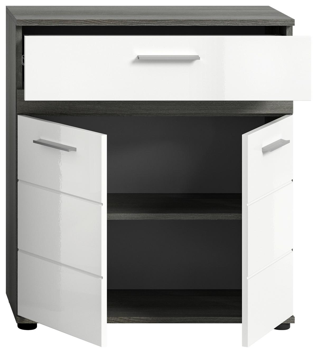 Midischrank Blake Weiß/Rauchsilber B: 70 cm - Weiß Hochglanz/Schwarz, MODERN, Holzwerkstoff (70/79/31cm) - MID.YOU