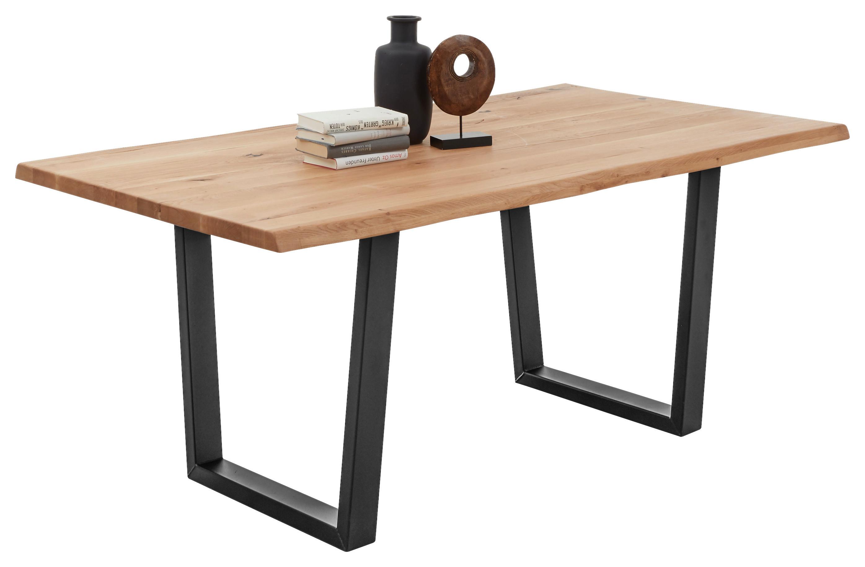 Esstisch mit Echtholz-Platte Benny 180x100 cm Eiche/Schwarz - Eichefarben/Schwarz, Natur, Holz/Metall (180/100/75cm) - MID.YOU