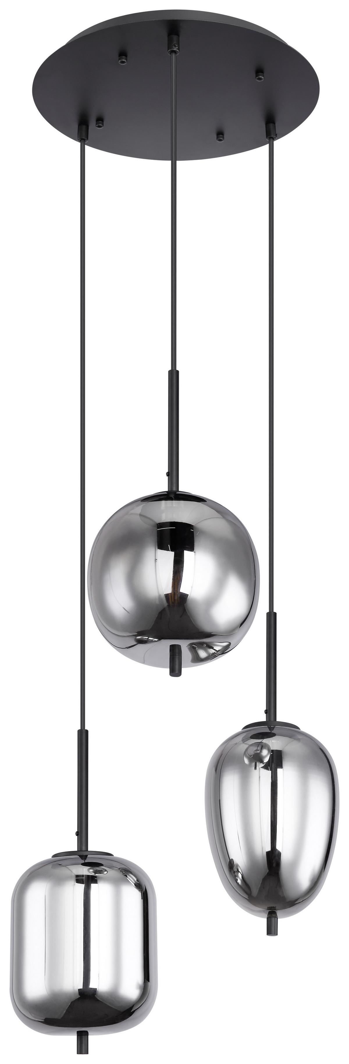 Hängeleuchte Blacky H: 120 Cm 3-Flammig, Mit Rauchglas - Schwarz, Design, Glas/Metall (46/120cm) - Globo