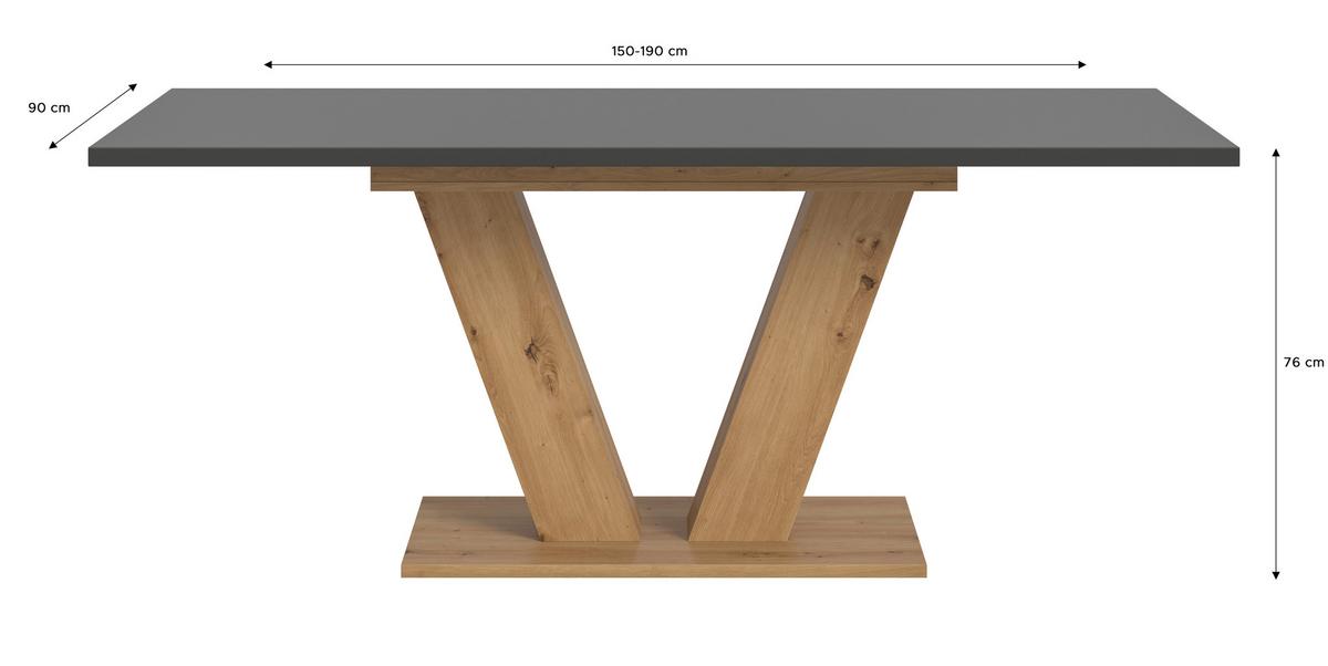Ausziehtisch Marlon 150 Az Grau/Artisan, B: 150-190 cm - Eiche Artisan/Grau, Trend, Holzwerkstoff (150-190/76/90cm)