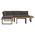 Loungegarnitur 3-Tlg. aus Holz/Metall mit Kissen - Grau, MODERN, Holz/Metall (175/71,5/140cm) - Beldano