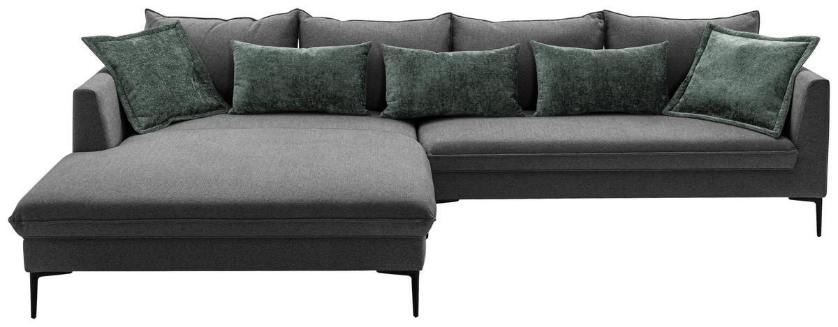 Ecksofa Piazza Dunkelgrau S: 187x321cm - Dunkelgrau/Schwarz, Design, Textil (187/321cm) - Livetastic