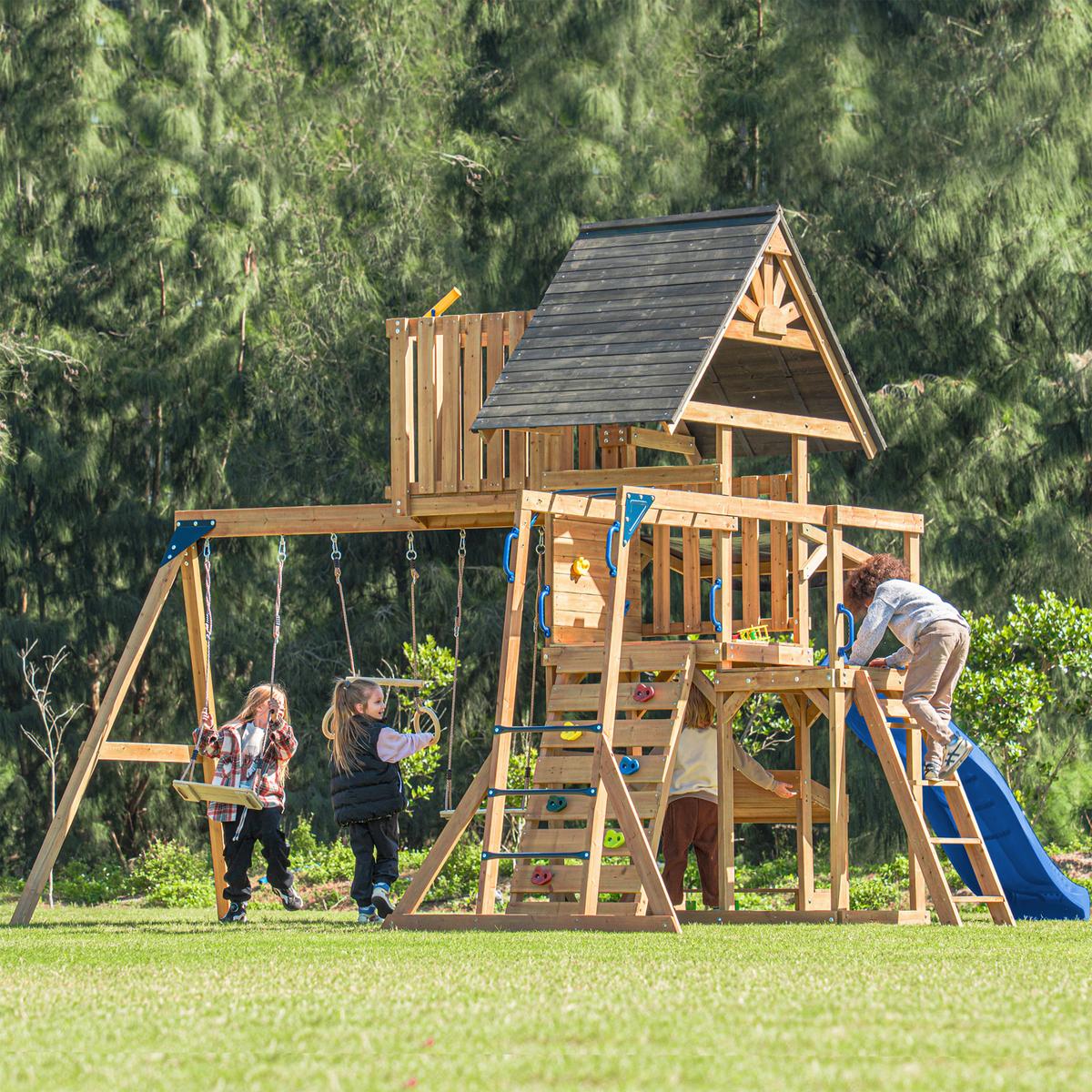 Spielturm Mit Rutsche Blau - Blau/Anthrazit, Basics, Holz/Kunststoff (482/500/338cm) - Ambia Garden