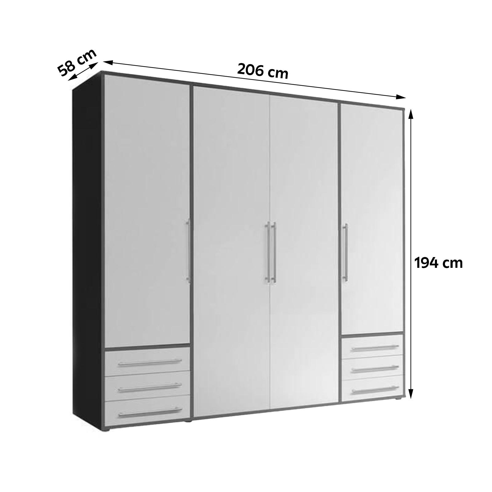 Drehtürenschrank mit Laden B: 206 cm Lyss Weiß/Graphitfarben - Graphitfarben/Weiß, MODERN, Holzwerkstoff (206/194/58cm) - Livetastic