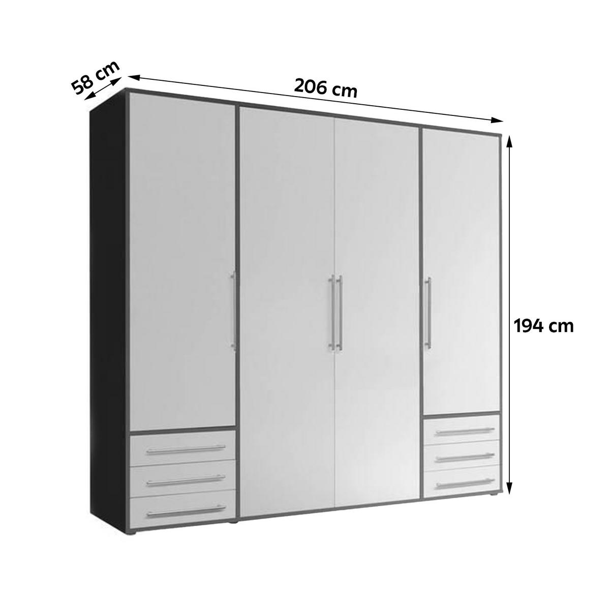 Drehtürenschrank Mit Laden B: 206 Cm Lyss Weiß/graphitfarben - Graphitfarben/Weiß, MODERN, Holzwerkstoff (206/194/58cm) - Livetastic