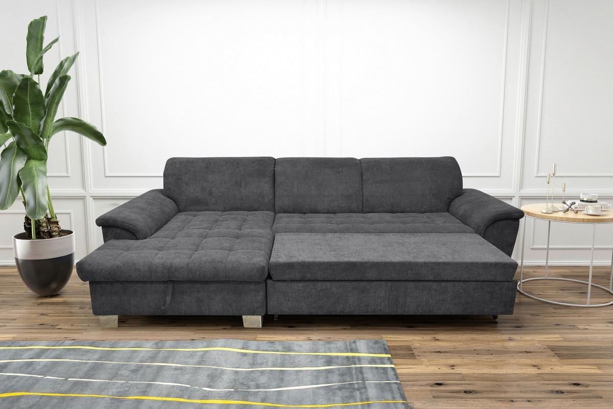 Ecksofa Mit Schlaffunktion & Bettkasten Franzi Dunklegrau - Eichefarben/Dunkelgrau, KONVENTIONELL, Textil (170/279cm) - MID.YOU
